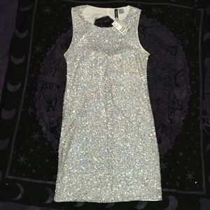 silver holographic sequin bodycon dress